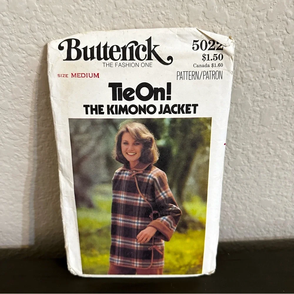 Vintage Sewing Pattern Butterick The Kimono Jacket Tie On Plaid Size M 70s 80s